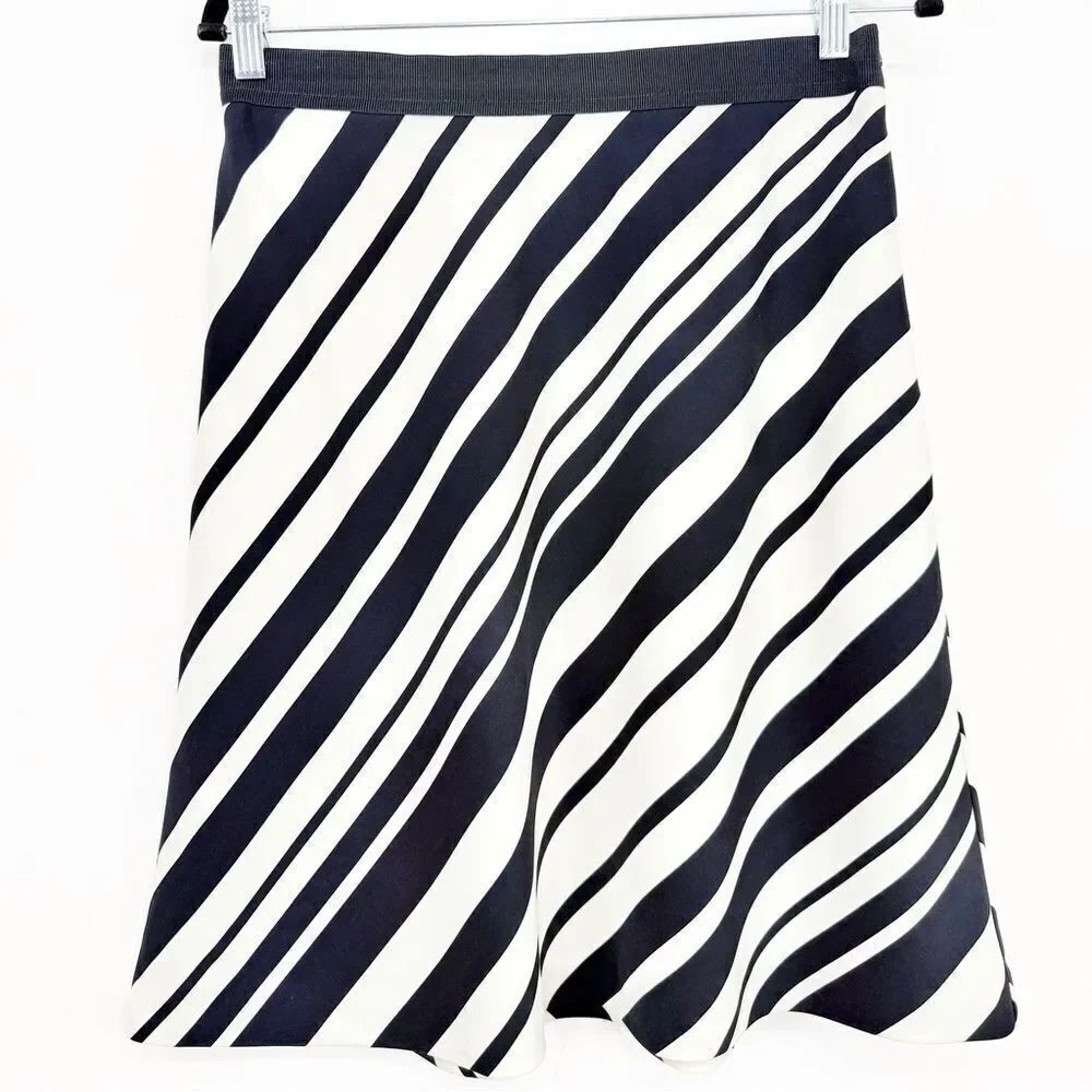 Ann Taylor Blue Black Ivory Diagonal Stripe A Line Flowy Skirt - Picture 4 of 13